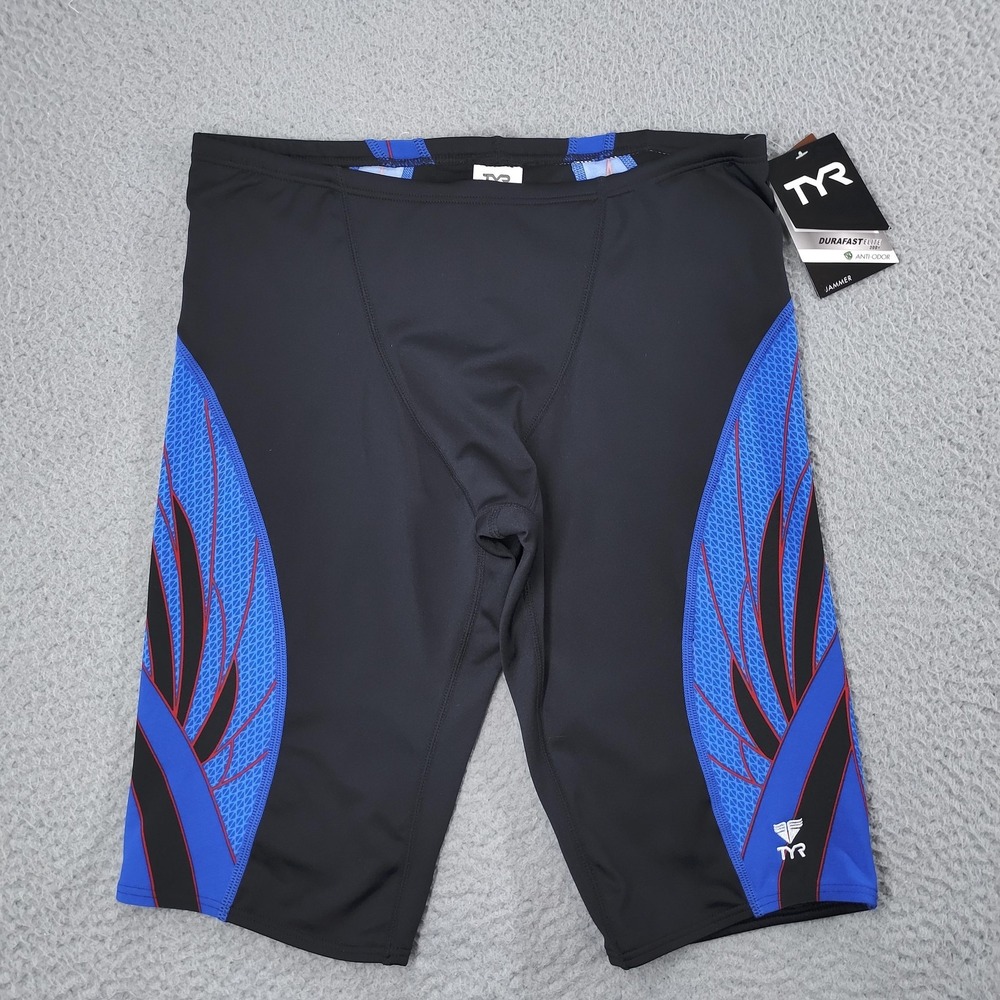 TYR Phoenix Splice Jammer Mens 38 Black Blue Durafast Elite Swim Training